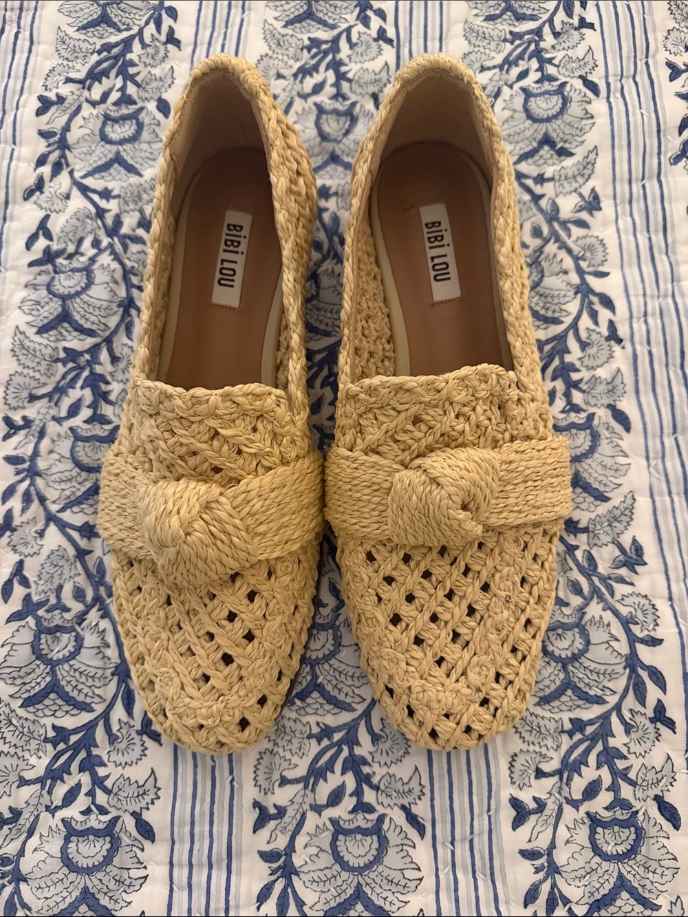 Bibi Lou Women's Cream Braided Raffia Knot Loafers